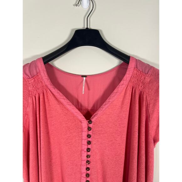 Free People Oversized Short Sleeve Button Front High Low Boho Blouse Size Medium - Picture 7 of 11